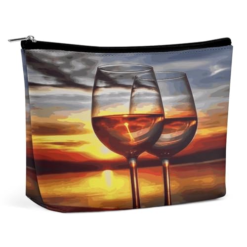 JTKBNVM Sunset Weinglas-Make-up-Tasche für Damen, wasserdichte Kosmetiktasche, tragbare Reise-Kulturbeutel, Aufbewahrungstasche, große Make-up-Tasche, Hand-Make-up-Tasche für Arbeit, Stil, JTKBNVM Sunset Weinglas-Make-up-Tasche für Damen, wasserdichte Kosmetiktasche, tragbare Reise-Kulturbeutel, Aufbewahrungstasche, große Make-up-Tasche, Hand-Make-up-Tasche für Arbeit, Stil, von JTKBNVM