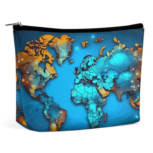 JTKBNVM Weltkarte Make-up-Tasche für Damen, wasserdichte Kosmetiktasche, tragbare Reise-Kulturbeutel, Aufbewahrungstasche, große Make-up-Tasche, Hand-Make-up-Tasche für Arbeit, Stil, Einheitsgröße, von JTKBNVM