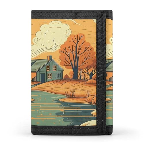 River in Front of House Trifold Wallet Trifold Wallets for Men Women Slim Wallet Mens Wallet Trifold Front Pocket Wallet | Versatile Wallets with 8 Credit Card Holder, style, One Size, Stil:, von JTKBNVM