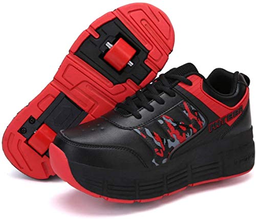 Rollschuh Schuhe Skateboardschuhe Outdoor Sneakers Schuhe mit Rollen Kinder Turnschuhe Für Jungen Mädchen Schuhe Mit Rädern Einziehbares Technisches Skateboard,Roue Double noire-37 von JTKDL