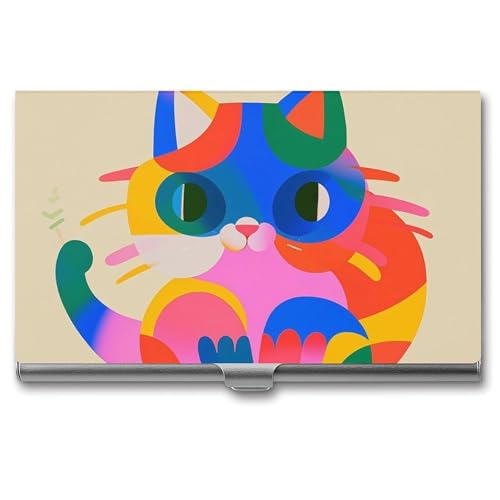 JTKLQBN Schlankes Metall-Visitenkartenetui mit bunten Katzen, bedruckt, Namenskartenhalter, professioneller Visitenkarten-Organizer, Weihnachtskartenhalter für Männer und Frauen, Geschäftspersonal, von JTKLQBN