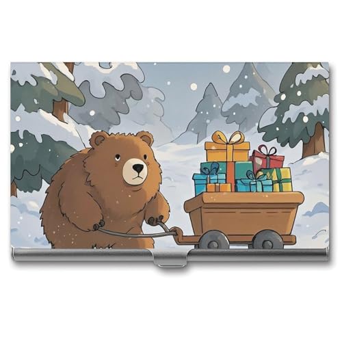 JTKLQBN Schlankes Visitenkartenetui aus Metall, mit Bär, bedruckter Namenskartenhalter, professioneller Visitenkarten-Organizer, Weihnachtskartenhalter für Männer und Frauen, Geschäftspersonal, von JTKLQBN