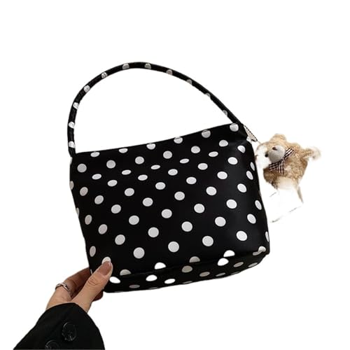 Henkeltasche Damen Pure Color Polka Dot Umhängetasche Achseltasche Unterarmtasche for Damen(Black) von JTKSSCS