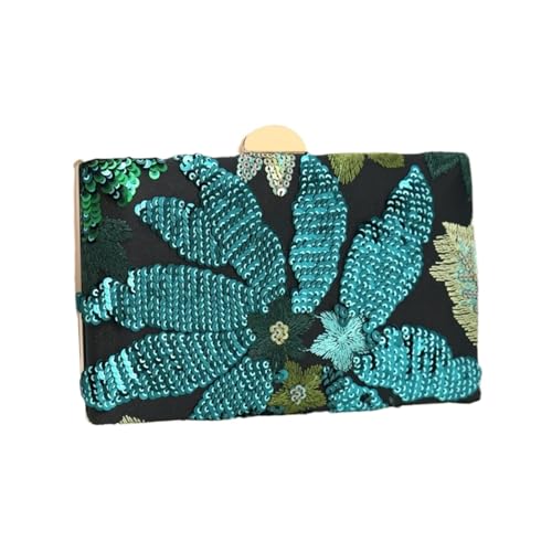 JTKSSCS Damen-Clutches Grüne Pailletten bestickte Blumen Abendtasche Damen quadratische Box einzigartiges Muster glitzernde Party Hochzeit von JTKSSCS