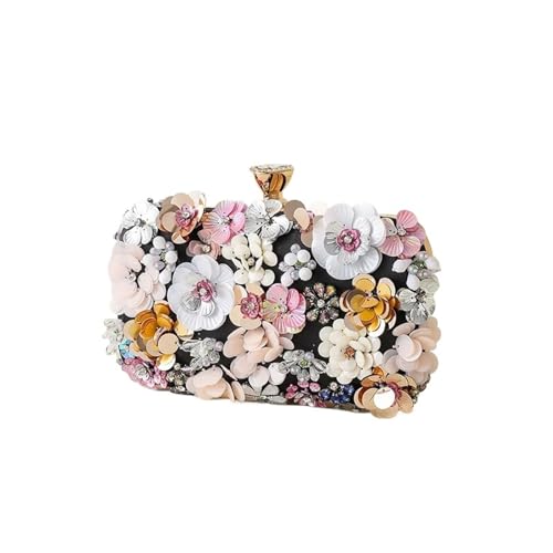 JTKSSCS Damen-Clutches Handgemachte Clutch mit Blumenperlen, elegante Banketttasche for Damenkleider, Strass-Geldbörse(Black) von JTKSSCS