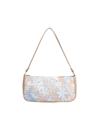 JTKSSCS Damen-Clutches Mode Pailletten Stickerei Unterarm Tasche Blume Muster Frauen Schulter Sommer Strand Handtaschen(Light Blue) von JTKSSCS