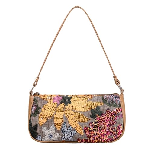 JTKSSCS Damen-Clutches Mode Pailletten Stickerei Unterarm Tasche Blume Muster Frauen Schulter Sommer Strand Handtaschen(Orange) von JTKSSCS