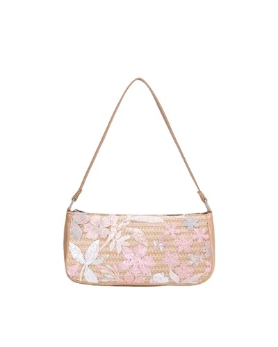 JTKSSCS Damen-Clutches Mode Pailletten Stickerei Unterarm Tasche Blume Muster Frauen Schulter Sommer Strand Handtaschen(Pink) von JTKSSCS
