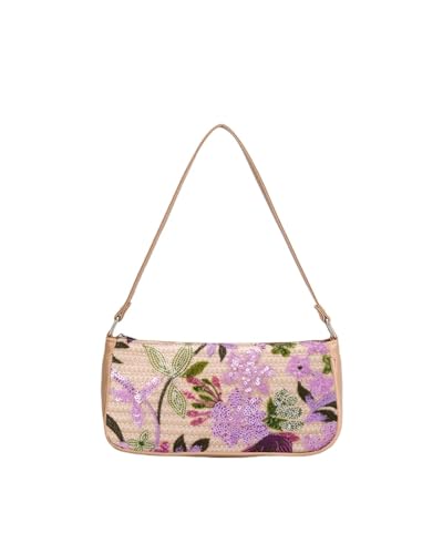 JTKSSCS Damen-Clutches Mode Pailletten Stickerei Unterarm Tasche Blume Muster Frauen Schulter Sommer Strand Handtaschen(Purple) von JTKSSCS