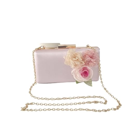 JTKSSCS Damen-Clutches Modische Blumen Hochzeit Abend Abendessen Quadratische Handheld Party Formale Kette Riemen Einzelne Schulter Tasche(Pink) von JTKSSCS