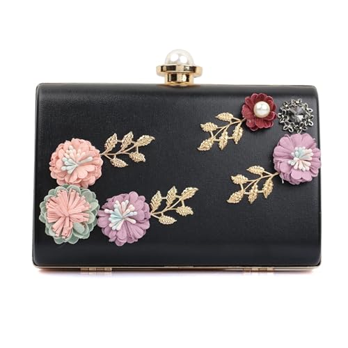 JTKSSCS Damen-Clutches Modische Stereo Blume Hand-Gehalten Bankett Abend Süße Dame Hochzeit Braut Brautjungfer Tasche(Black) von JTKSSCS