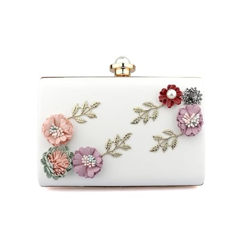 JTKSSCS Damen-Clutches Modische Stereo Blume Hand-Gehalten Bankett Abend Süße Dame Hochzeit Braut Brautjungfer Tasche(WHITE) von JTKSSCS