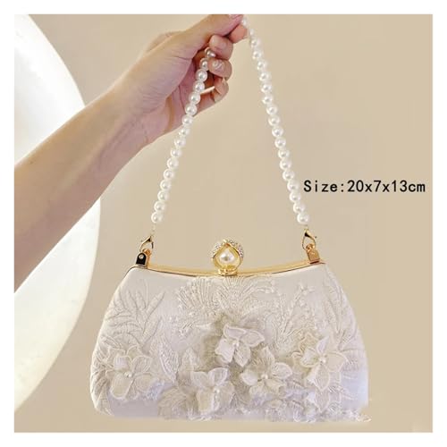 JTKSSCS Damen-Clutches Shell Clip Abendtaschen Mode Weiß Bestickte Spitze Kupplung Urlaub Crossbody Kette Braut Hochzeit Party Handtasche Geldbörse(Color 2) von JTKSSCS