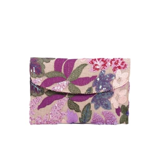 JTKSSCS Damen-Clutches Stroh Umschlag Tasche Stickerei Abend Pailletten Bling Clutch Blumenmuster Handtasche Hochzeit Baumwolle und Leinen Brieftasche(Purple) von JTKSSCS