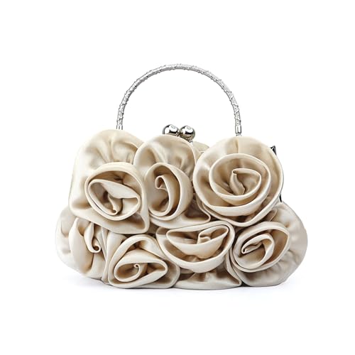 JTKSSCS Damen-Clutches Wunderschöne und elegante Damenhandtasche mit Satin-Clip in reiner Farbe, Abendtasche for Kleid, Dinnerparty, Brauttasche(APRICOT) von JTKSSCS