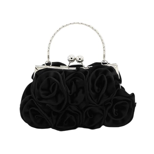 JTKSSCS Damen-Clutches Wunderschöne und elegante Damenhandtasche mit Satin-Clip in reiner Farbe, Abendtasche for Kleid, Dinnerparty, Brauttasche(Black) von JTKSSCS