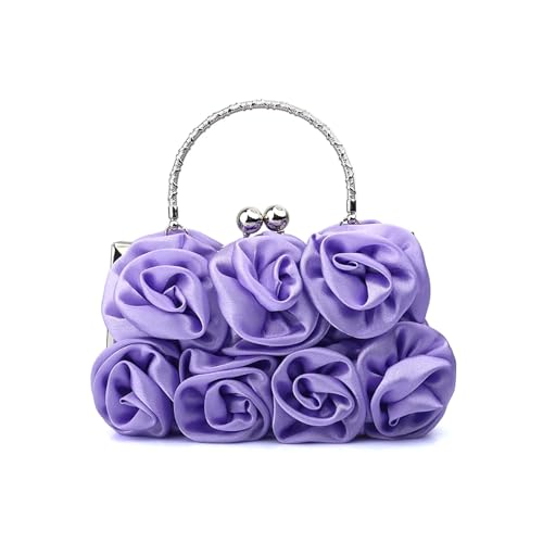JTKSSCS Damen-Clutches Wunderschöne und elegante Damenhandtasche mit Satin-Clip in reiner Farbe, Abendtasche for Kleid, Dinnerparty, Brauttasche(PURPLE) von JTKSSCS