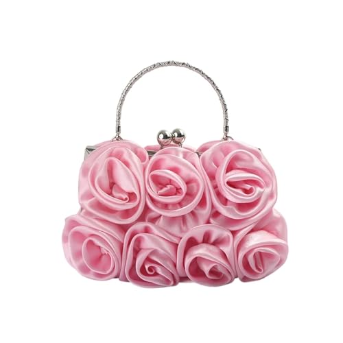 JTKSSCS Damen-Clutches Wunderschöne und elegante Damenhandtasche mit Satin-Clip in reiner Farbe, Abendtasche for Kleid, Dinnerparty, Brauttasche(Pink) von JTKSSCS