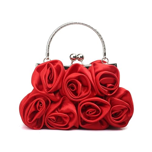 JTKSSCS Damen-Clutches Wunderschöne und elegante Damenhandtasche mit Satin-Clip in reiner Farbe, Abendtasche for Kleid, Dinnerparty, Brauttasche(Red) von JTKSSCS