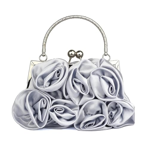 JTKSSCS Damen-Clutches Wunderschöne und elegante Damenhandtasche mit Satin-Clip in reiner Farbe, Abendtasche for Kleid, Dinnerparty, Brauttasche(Silver) von JTKSSCS