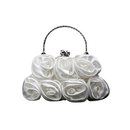 JTKSSCS Damen-Clutches Wunderschöne und elegante Damenhandtasche mit Satin-Clip in reiner Farbe, Abendtasche for Kleid, Dinnerparty, Brauttasche(WHITE) von JTKSSCS