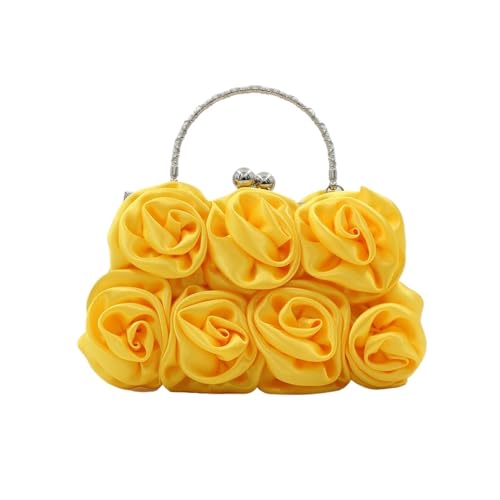 JTKSSCS Damen-Clutches Wunderschöne und elegante Damenhandtasche mit Satin-Clip in reiner Farbe, Abendtasche for Kleid, Dinnerparty, Brauttasche(Yellow) von JTKSSCS