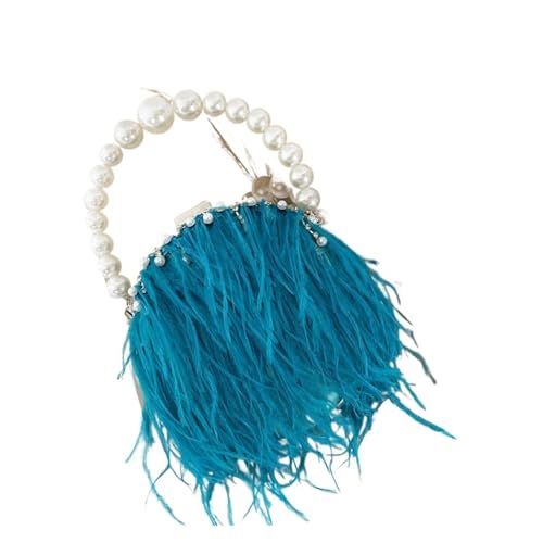 JTKSSCS Feder Handtasche Frauen Straußenfeder Handtaschen Perle Kette Mädchen Schulter Abend Clutch Tote Handtasche Tasche(Blue) von JTKSSCS