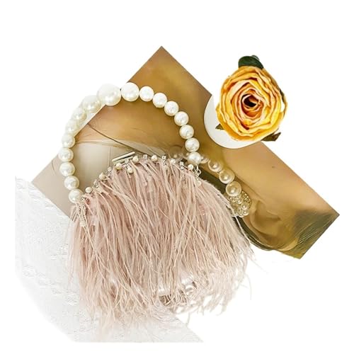 JTKSSCS Feder Handtasche Frauen Straußenfeder Handtaschen Perle Kette Mädchen Schulter Abend Clutch Tote Handtasche Tasche(Pink) von JTKSSCS