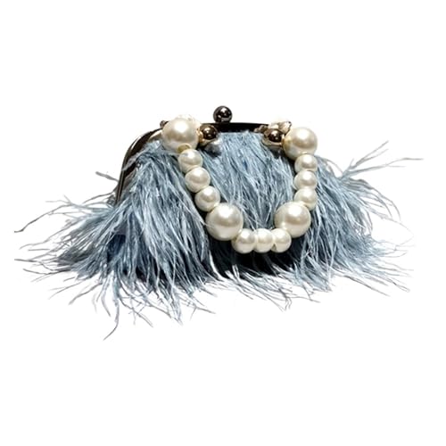 JTKSSCS Feder Handtasche Mode Weibliche Brieftasche Retro Lux Schulter Tasche Neue Temperament Federn Perle Kette Crossbody Kupplung(1) von JTKSSCS