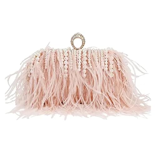 JTKSSCS Feder Handtasche Perlen Quaste Handtasche Clutch Geldbörse Diamant Perle Abend Hochzeit Party Clutch Metall Kette Schultertaschen(Champange) von JTKSSCS