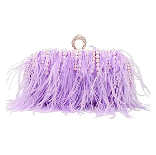 JTKSSCS Feder Handtasche Perlen Quaste Handtasche Clutch Geldbörse Diamant Perle Abend Hochzeit Party Clutch Metall Kette Schultertaschen(Purple) von JTKSSCS