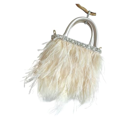 JTKSSCS Feder Handtasche Süße pelzige Abendtaschen Damen Straußenfeder Handtaschen modisch lässig Diamanten klein(Champagne) von JTKSSCS