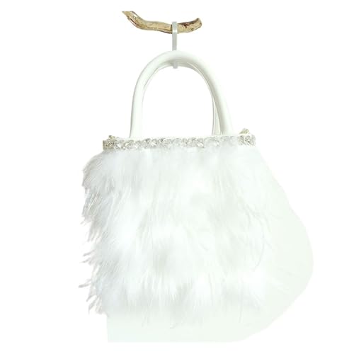 JTKSSCS Feder Handtasche Süße pelzige Abendtaschen Damen Straußenfeder Handtaschen modisch lässig Diamanten klein(WHITE) von JTKSSCS