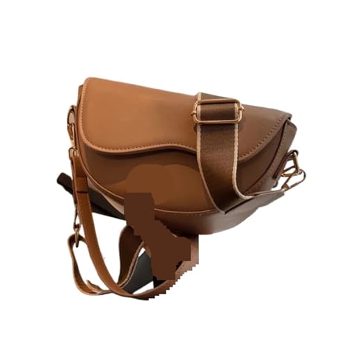JTKSSCS Henkeltasche Damen Damen Vintage Einfarbige Klappe Kleine Sattel Schulter Unterarm Tasche Leder Breiter Riemen Umhängetasche(Light brown) von JTKSSCS