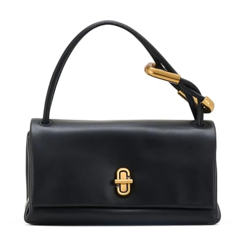 JTKSSCS Henkeltasche Damen Die Mini Dual Bag Damen Lederhandtasche mit Drehverschluss und Umschlagklappe(Black) von JTKSSCS