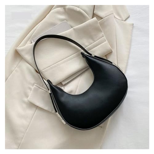 JTKSSCS Henkeltasche Damen Frauen Weibliche Taschen Casual Einfarbig Unterarm Tasche PU Leder Half Moon Tragetaschen Outdoor Clutch Handtaschen(Black) von JTKSSCS