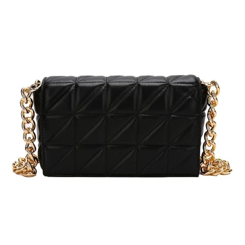 JTKSSCS Henkeltasche Damen Mode 2023 Neue Frau Taschen Stepp Schulter for Frauen Shiny Gold Handtasche Metall Kette Kleine Einzigen Tasche(Black) von JTKSSCS