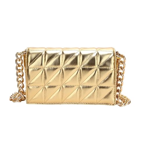 JTKSSCS Henkeltasche Damen Mode 2023 Neue Frau Taschen Stepp Schulter for Frauen Shiny Gold Handtasche Metall Kette Kleine Einzigen Tasche(Gold) von JTKSSCS