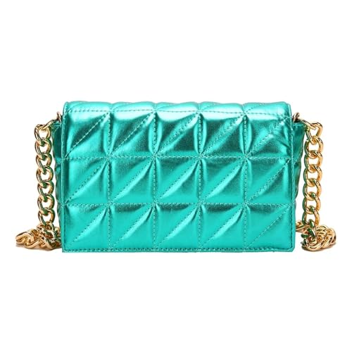 JTKSSCS Henkeltasche Damen Mode 2023 Neue Frau Taschen Stepp Schulter for Frauen Shiny Gold Handtasche Metall Kette Kleine Einzigen Tasche(Green) von JTKSSCS