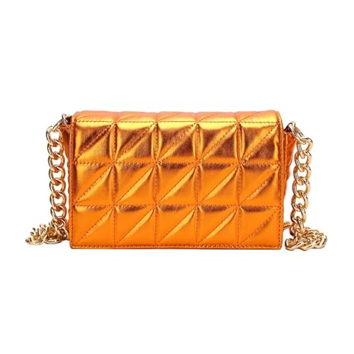 JTKSSCS Henkeltasche Damen Mode 2023 Neue Frau Taschen Stepp Schulter for Frauen Shiny Gold Handtasche Metall Kette Kleine Einzigen Tasche(Orange) von JTKSSCS