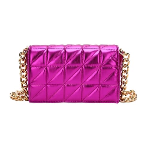JTKSSCS Henkeltasche Damen Mode 2023 Neue Frau Taschen Stepp Schulter for Frauen Shiny Gold Handtasche Metall Kette Kleine Einzigen Tasche(Rose) von JTKSSCS