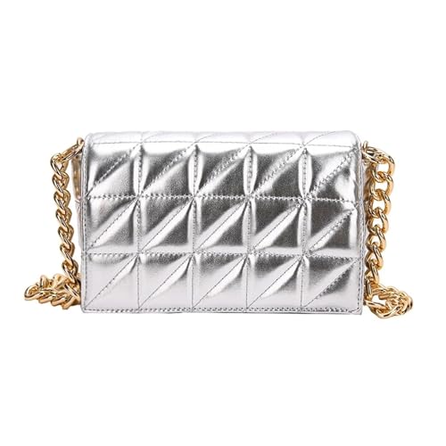 JTKSSCS Henkeltasche Damen Mode 2023 Neue Frau Taschen Stepp Schulter for Frauen Shiny Gold Handtasche Metall Kette Kleine Einzigen Tasche(Silver) von JTKSSCS