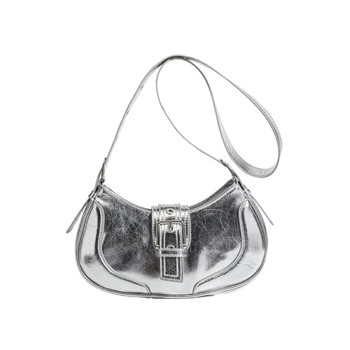 JTKSSCS Henkeltasche Damen PU Leder Einfarbig Frauen Unterarm Schulter Seite Tasche Kleine Handtaschen Luxus Dame Umhängetasche(Silver) von JTKSSCS