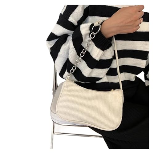 JTKSSCS Henkeltasche Damen Vintage Damen Handtaschen Unterarmtasche Casual Schultertaschen Einfarbig Reißverschluss Weibliche Handtasche(WHITE) von JTKSSCS