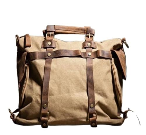 JTKSSCS Henkeltasche Damen Vintage Leder Männer Schulter Tasche Sling Umhängetasche Tote Handtasche Leinwand Messenger Bag Freizeit(Khaki) von JTKSSCS