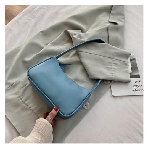 JTKSSCS Henkeltasche Damen Weiche PU-Leder Damenhandtaschen Lila Unterarmtasche Retro Einfarbig Damen Mode Design Mädchen Kleine Umhängetaschen(Blue) von JTKSSCS