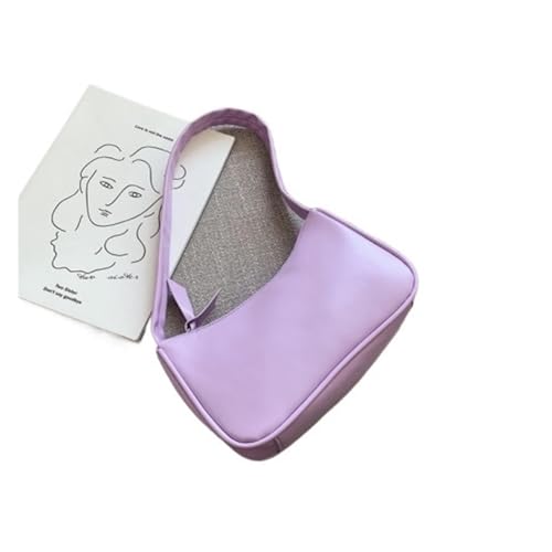 JTKSSCS Henkeltasche Damen Weiche PU-Leder Damenhandtaschen Lila Unterarmtasche Retro Einfarbig Damen Mode Design Mädchen Kleine Umhängetaschen(Purple) von JTKSSCS
