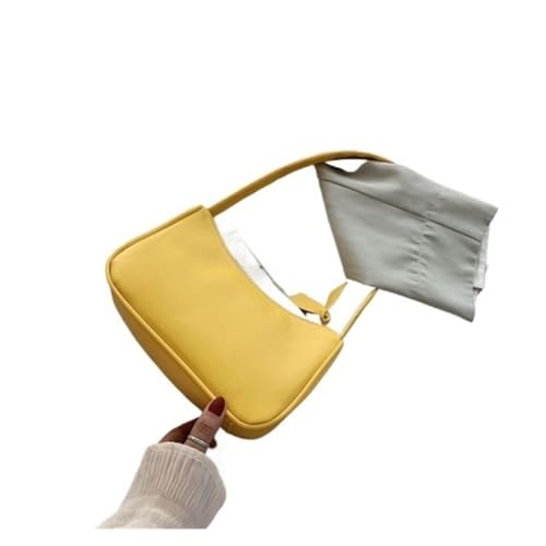 JTKSSCS Henkeltasche Damen Weiche PU-Leder Damenhandtaschen Lila Unterarmtasche Retro Einfarbig Damen Mode Design Mädchen Kleine Umhängetaschen(Yellow) von JTKSSCS