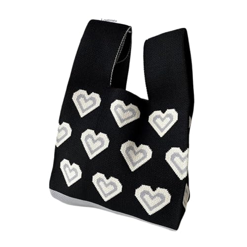 JTKSSCS Knotentasche Für Damen Damen-Handtasche, wiederverwendbar, gestrickt, Herz-Blumen-Handgelenktasche, handgefertigt, Knoten, Einkaufstasche, Einkaufstaschen, Outdoor, lässig(Color-6) von JTKSSCS