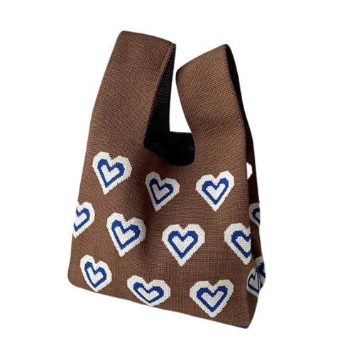 JTKSSCS Knotentasche Für Damen Damen-Handtasche, wiederverwendbar, gestrickt, Herz-Blumen-Handgelenktasche, handgefertigt, Knoten, Einkaufstasche, Einkaufstaschen, Outdoor, lässig(Color-7) von JTKSSCS